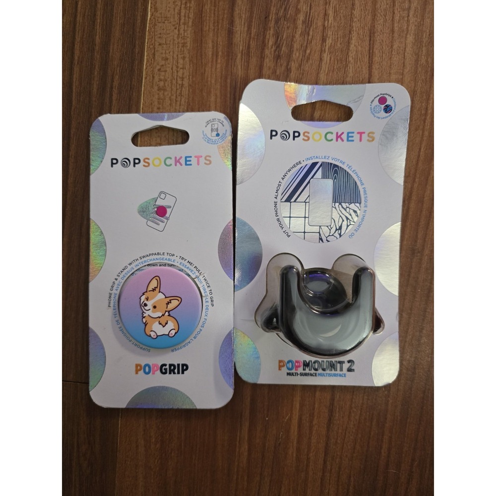 PopSockets PopGrip Cheeky Corgi Swappable Top & PopMount 2 Multi-Surface Bundle